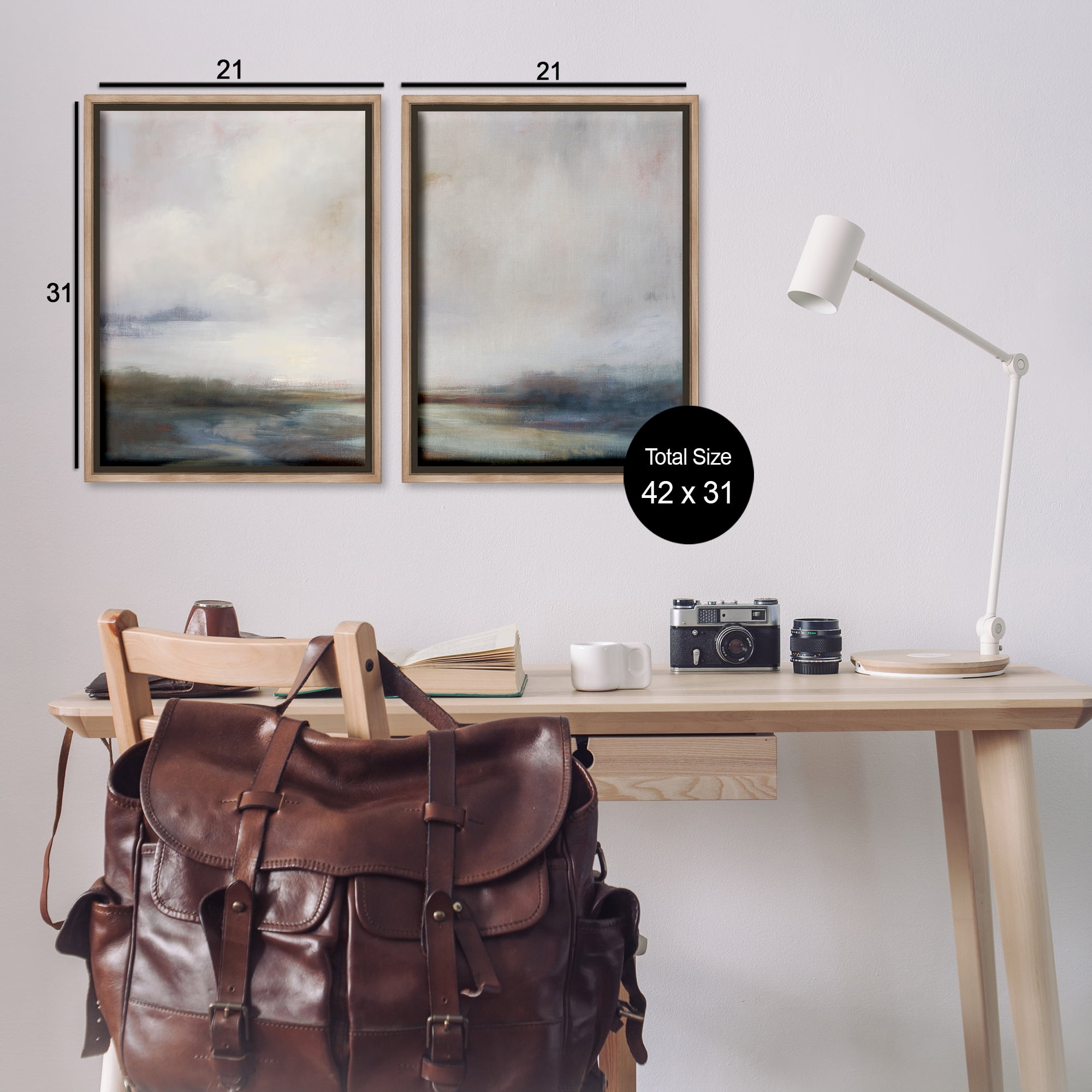 Stupell Industries Moody Clouds Landscape Landscape & Nature Painting Brown Floater Framed Canvas Art Print Wall Art, 21 x 31, Set of 2