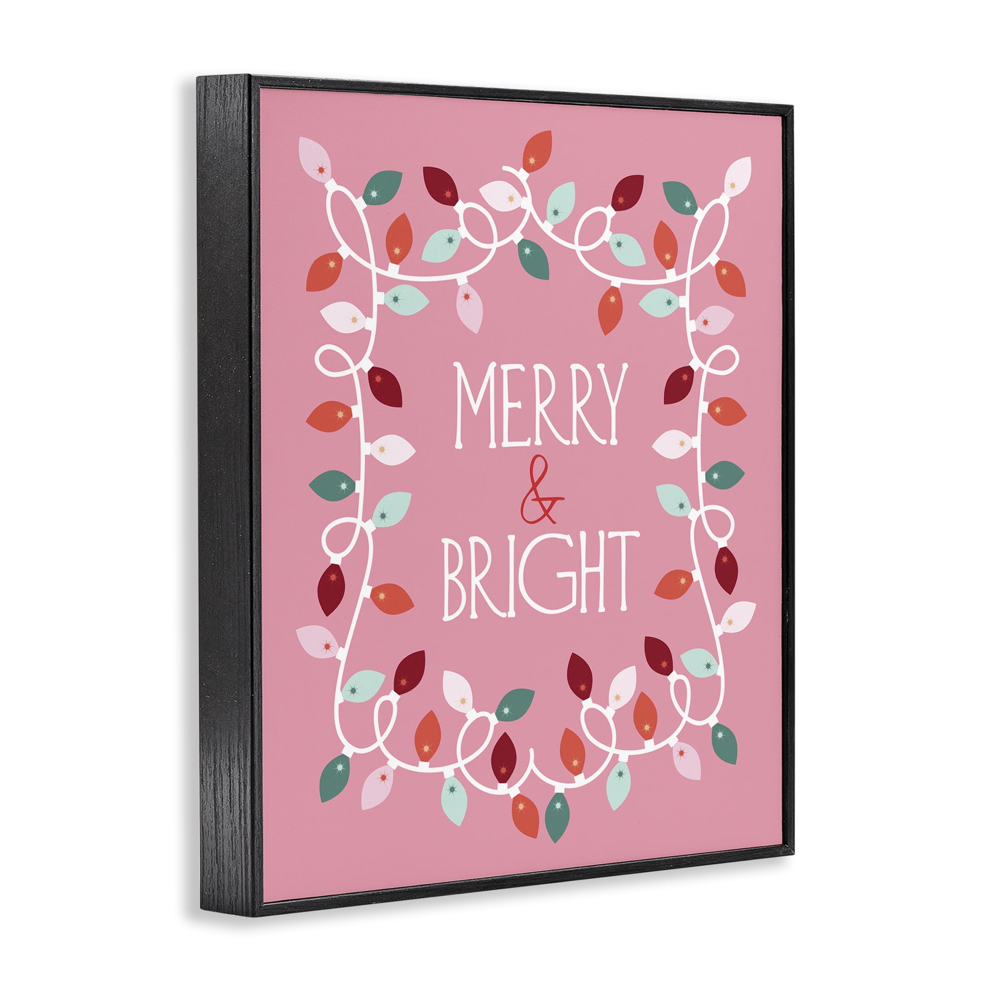Stupell Industries Merry and Bright Pink Holiday Painting Black Framed Art Prints Wall Art, 16 x 20