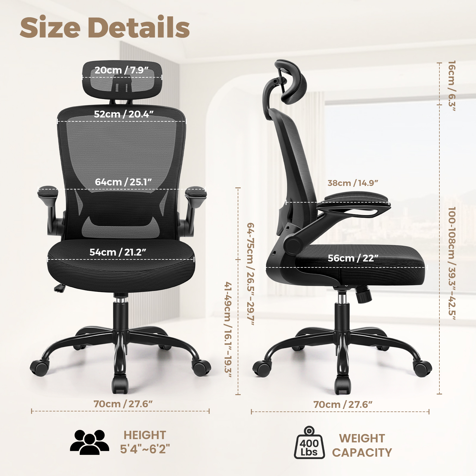 Coolhut Big and Tall Office Chair with Headrest, Black photo 2