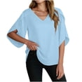 thumbnail image 2 of TGSLY V Neck 3/4 Sleeve Tops for Women Draped Loose Fit Layered Ruffle Flutter Sleeve Bouses Dressy Casual Solid Color Tunic Shirts M, 2 of 10