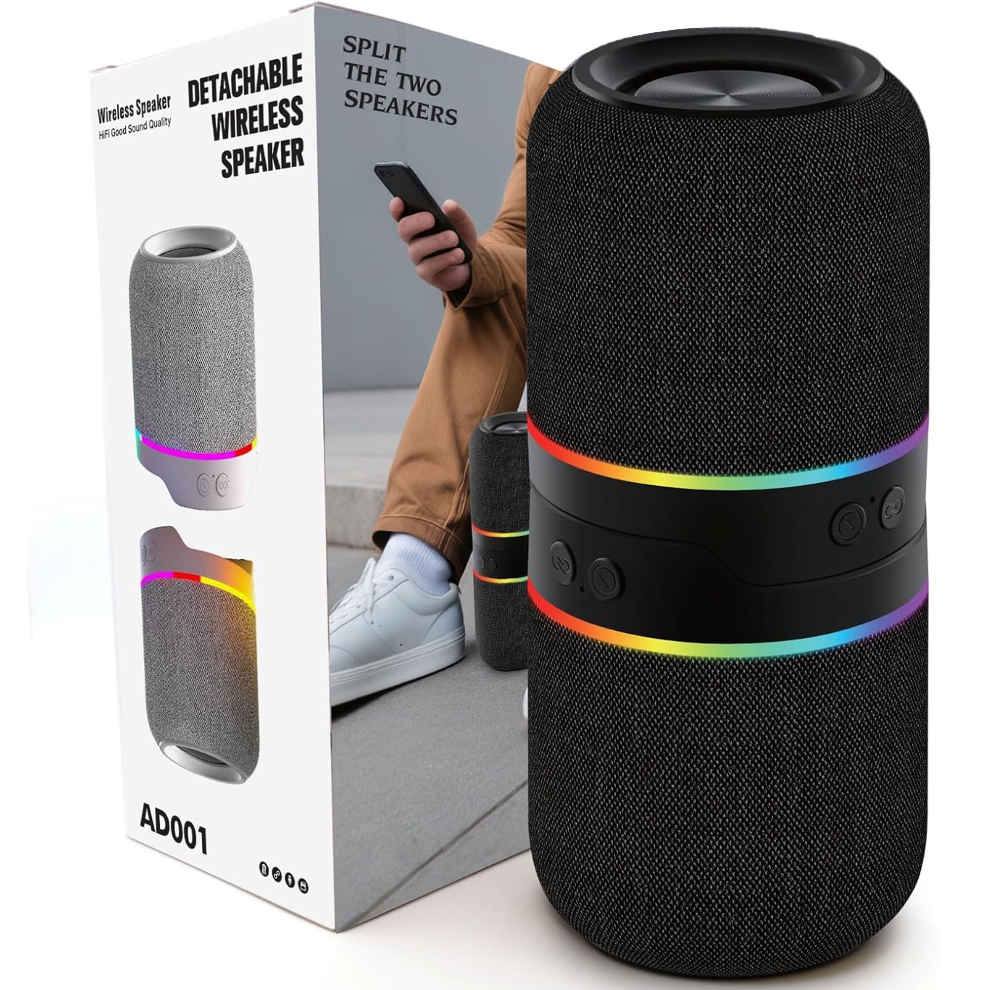 Portable Bluetooth Speaker,2 in 1 Magnetic Splittable Bluetooth Speaker,Waterproof Detachable Wireless Speaker with 20W Loud Stereo Sound,Dual 52mm Drivers,Party Speaker for Home,Outdoor,Travel,Party