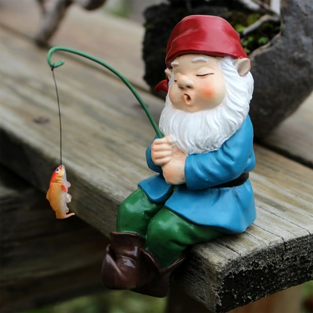 Fiudx Gnomo para Dormir, Enano Pescador de Resina, Miniatura Compacta, Decoración de Jardín, Bonita Decoración para Coche y Patio, para Interior o Exterior, 1 Adorno Colgante.