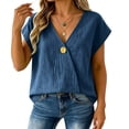 thumbnail image 4 of MEICHEN Women's Cotton Linen T Shirt Short Sleeve Wrap Style V Neck Top Casual Loose Fit Top Summer Essentials Tops for Women, 4 of 8
