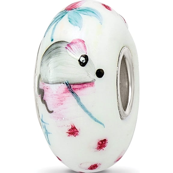 Sterling Silver Ster.Silver Reflections Hand Painted Stella Mouse Fenton Glass Bead (14.7 X 14.7) Made In United States qrs3905