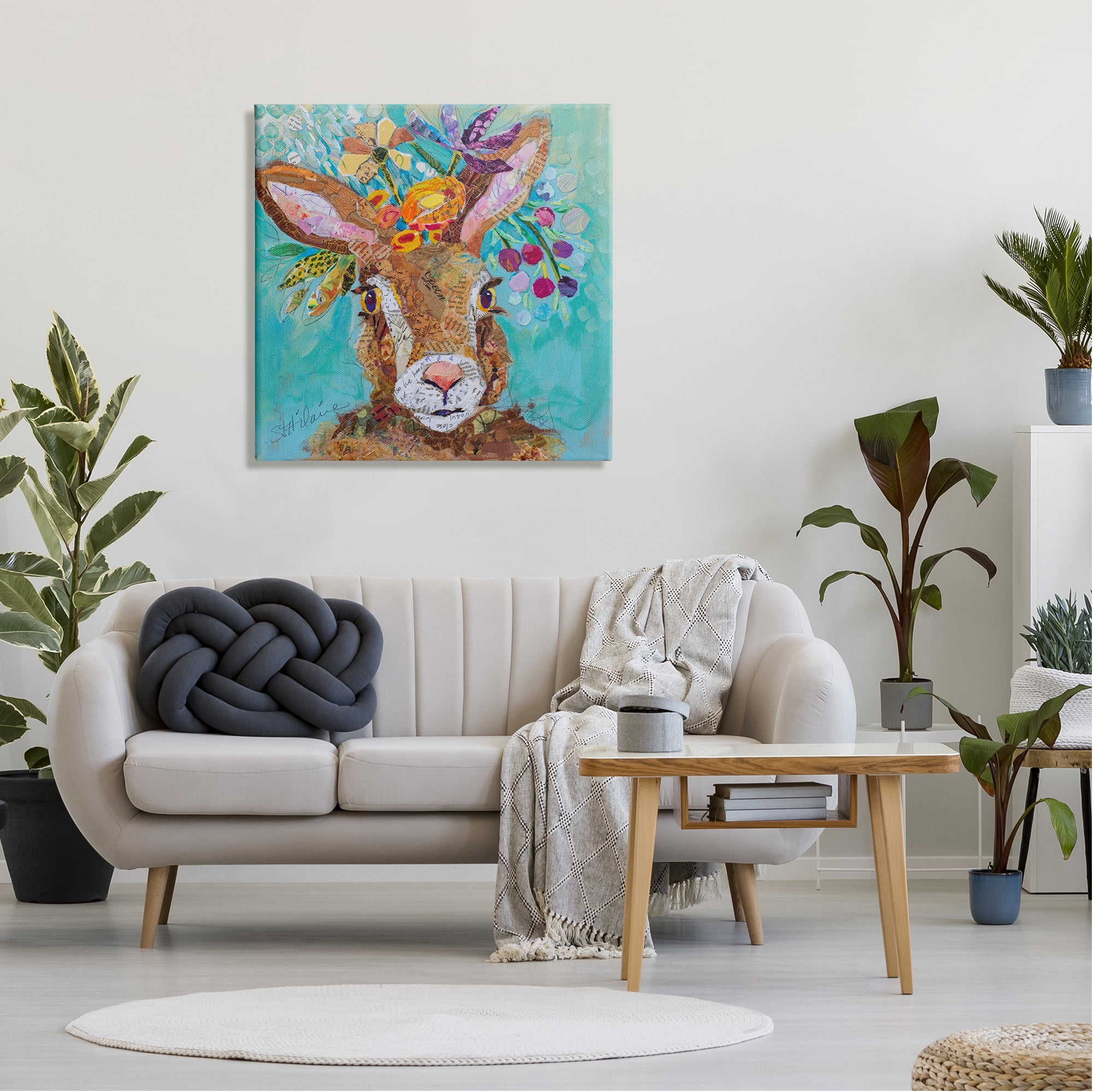 Stupell Industries Floral Rabbit Portrait Animals & Insects Painting Gallery Wrapped Canvas Art Print Wall Art, 30 x 30