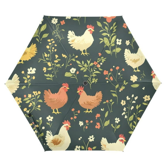 ALAZA Chicken Flower UPF 50  Compact Folding Umbrella for Rain Travel Umbrella Packable