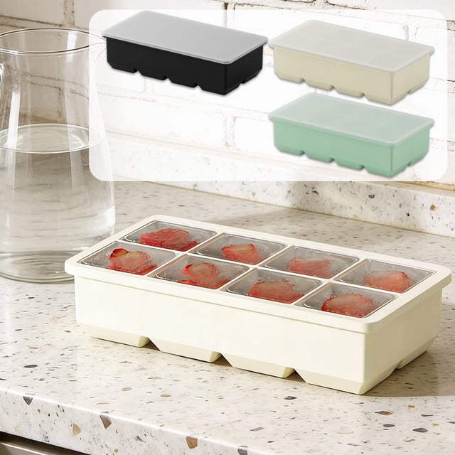 Bandeja para moldes de cubos de hielo de silicona en frigorífico doméstico • Caja de máquina de hielo con compartimento individual • Recipiente para congelación de fácil liberación con tapa de sellado