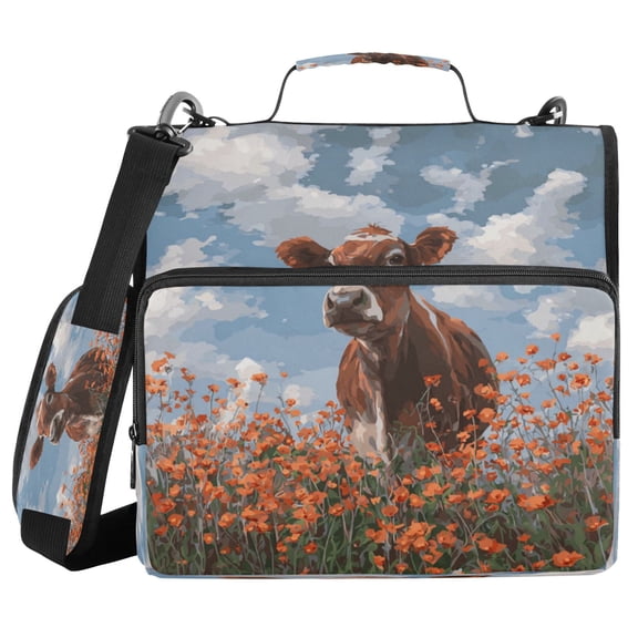 Water-Resistant 3-Ring Binder Organizer with Multiple Pockets Zipper Binder Bag for Office Brown Cow