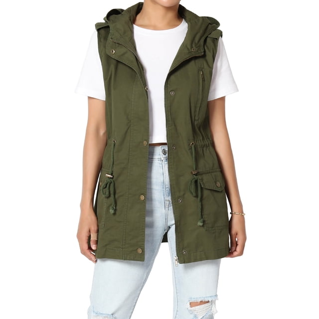 TheMogan Women's PLUS Drawstring Loose Fit Utility Vest Sleeveless Military Jacket