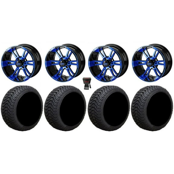 LSI Raptor 12" Golf Wheels Black/Blue 215x50 Cruze Tires E-Z-GO & Club Car
