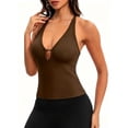 thumbnail image 6 of Women's Workout Tank Tops Summer Deep V Neck Racerback Ribbed Knit Fitted Going Out Camisole Tops Coffee, 6 of 8