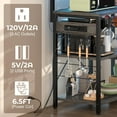 thumbnail image 2 of Homieasy Bakers Rack with Power Outlet and LED light strings, Microwave Oven Stand Kitchen Storage Shelf with Wire Basket, Coffee Bar Station Island table with 10 hooks for Spices, Pots, Black Oak, 2 of 9