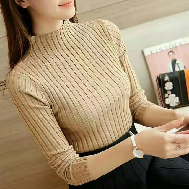 Femmes Slim Knit Basic Tops Automne Hiver Chandail Femmes Pull à Manches Longues
