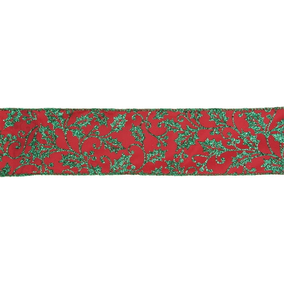 Northlight Sparkly Red and Green Holly Christmas Wired Craft Ribbon 2.5" x 16 Yards