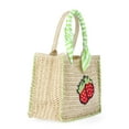 thumbnail image 3 of No Boundaries Women's Beach Icons Mini Straw Tote Bag, Natural with Strawberry Embroidery, 3 of 5