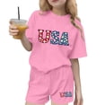 thumbnail image 2 of ATOGUTA Girl 2 Piece Outfit Set Kids 4th of July Short Sleeve T-Shirts Elastic Waist Shorts Casual Summer Clothing Sets Size 3T-15, Pink, 2 of 6