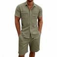 thumbnail image 2 of Eryao Big and Tall Men Casual Summer Outfits 2 Piece Sets Button Down Short Sleeve Blouses and Elastic Waist Shorts with Pockets Loose Breathable Loungewear,Army Green,S, 2 of 9