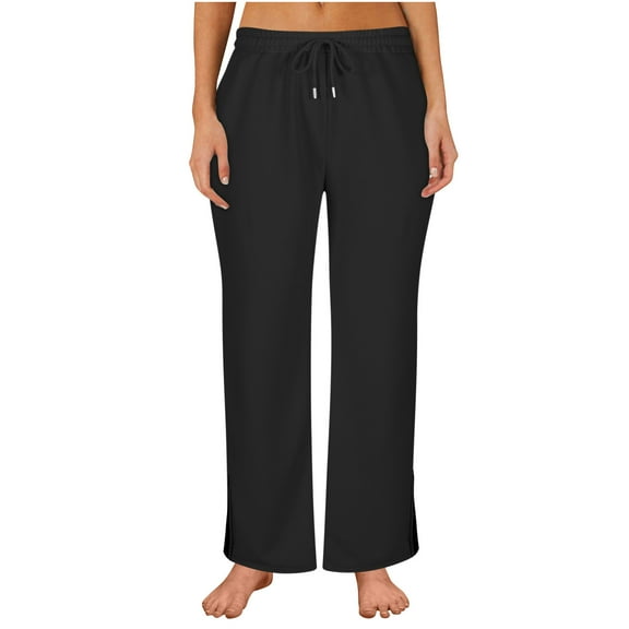 MELDVDIB Womens Side Split Sweatpants Wide Leg Baggy Drawstring Elastic Waist Walking Pant Fashion Casual Solid Color Lounge Trousers Black S