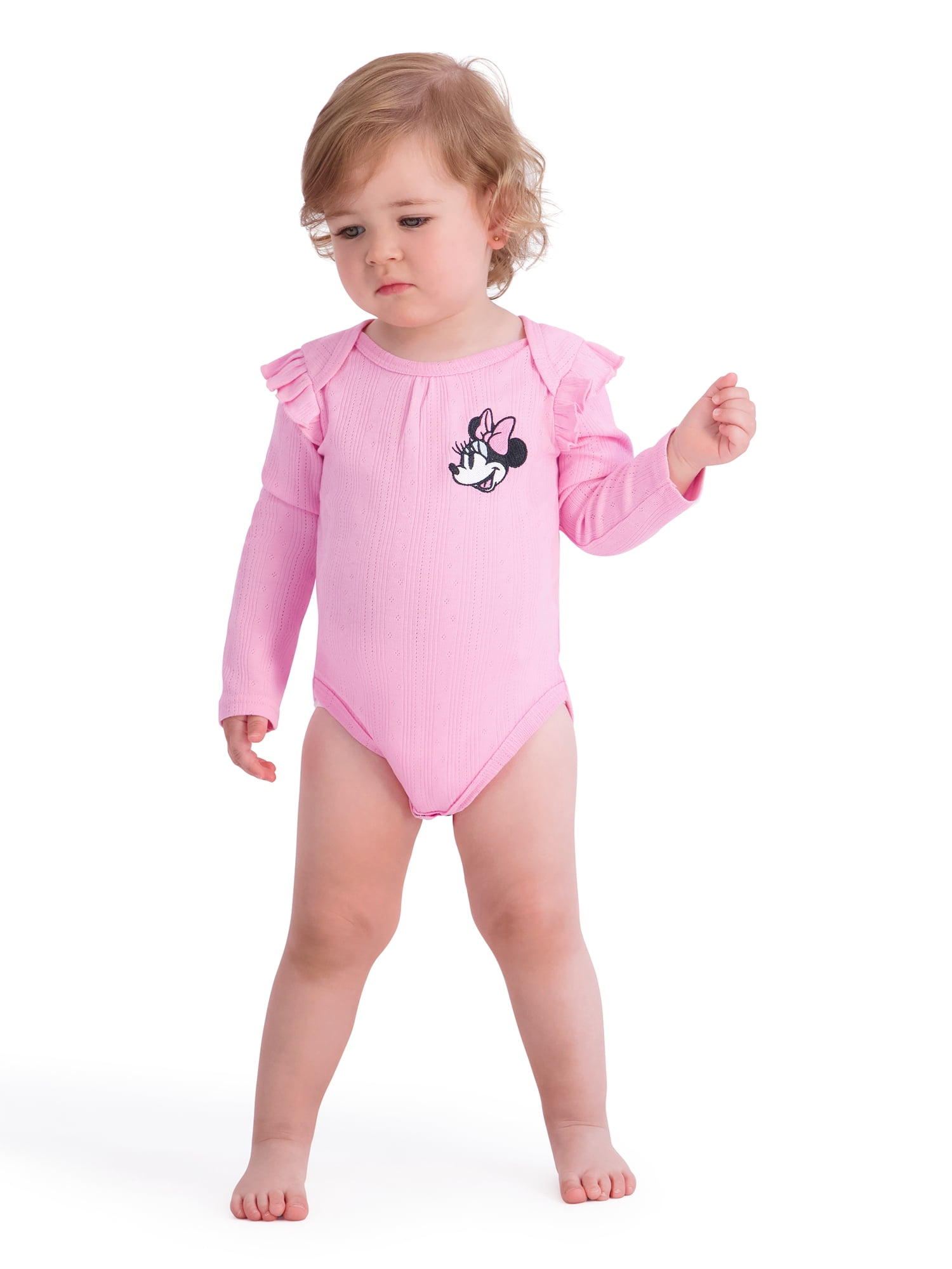 Minnie Mouse Baby Girls 3 Pack Long Sleeve Bodysuit, Size 0-24 Months