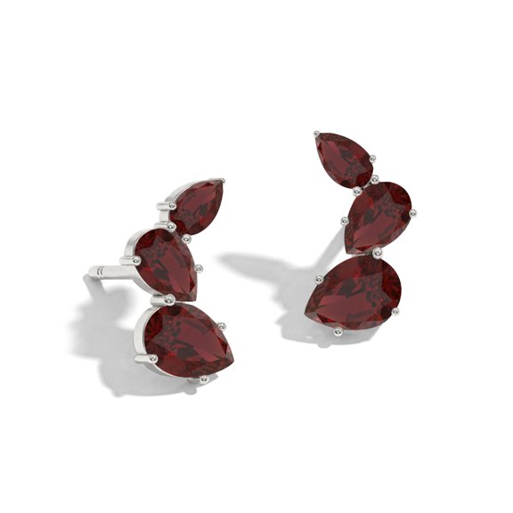 GOODSTONE JEWELS Garnet Heart Shape Ear Climber Earrings for Women in 925 Sterling Silver | Push Back Graduated Three Stone Design | Natural Birthstone Jewelry Gift for Her