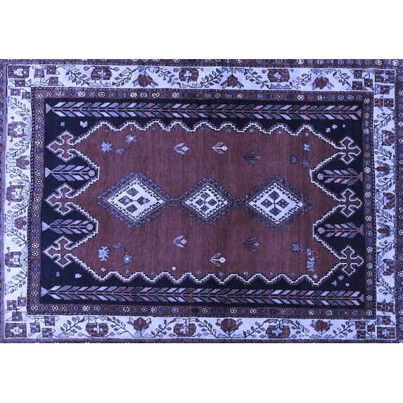 Ahgly Company Machine Washable Indoor Rectangle Persian Blue Traditional Area Rugs, 7' x 10'