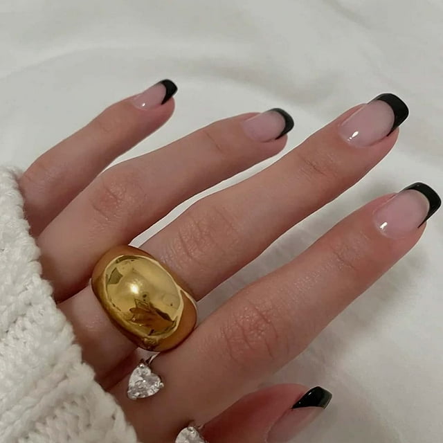 Coffin Press on Nails-Nude - Uñas postizas cortas acrílicas de cobertura completa, uñas postizas naturales para mujeres y niñas, 24 unidades (varios 5)
