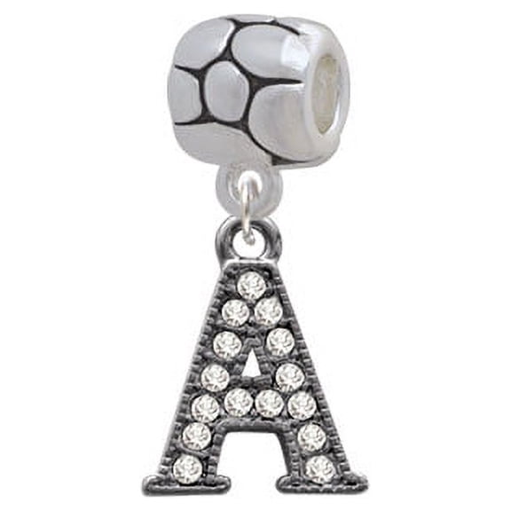 Crystal Black Initial - A - Beaded Border - Pebble Charm Bead
