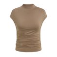 thumbnail image 5 of yueewhu Women's Going Out Basic Tank Tops Mock Neck Spring Clothes Sleeveless Cute Shirts Summer Y2K Sexy Outfits 2026 (Khaki, S), 5 of 8