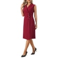 thumbnail image 4 of INSPIRE CHIC Women's Notch Lapel Wrap Neck Dress Sleeveless Slit Front Ruched Pencil Dresses XL Wine Red, 4 of 5