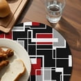 thumbnail image 3 of Red Black Geometric Round 15 Inch Placemats Set of 6, Modern Color Block Abstract HeatResistant Non Slip Place Mats for Dining Table, Wipeable Braided Kitchen Table Mats for Housewarming, 3 of 9