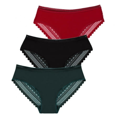 

3-Pack Women Seamless Lace Panties Bikini Panty Low-rise Hipster Breathable Soft Stretch Underpants