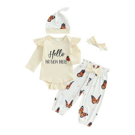 

Bangyeer Newborn Baby Girl Clothes Rib Knit Bodysuit Romper Floral Pants Headband Hat Outfit