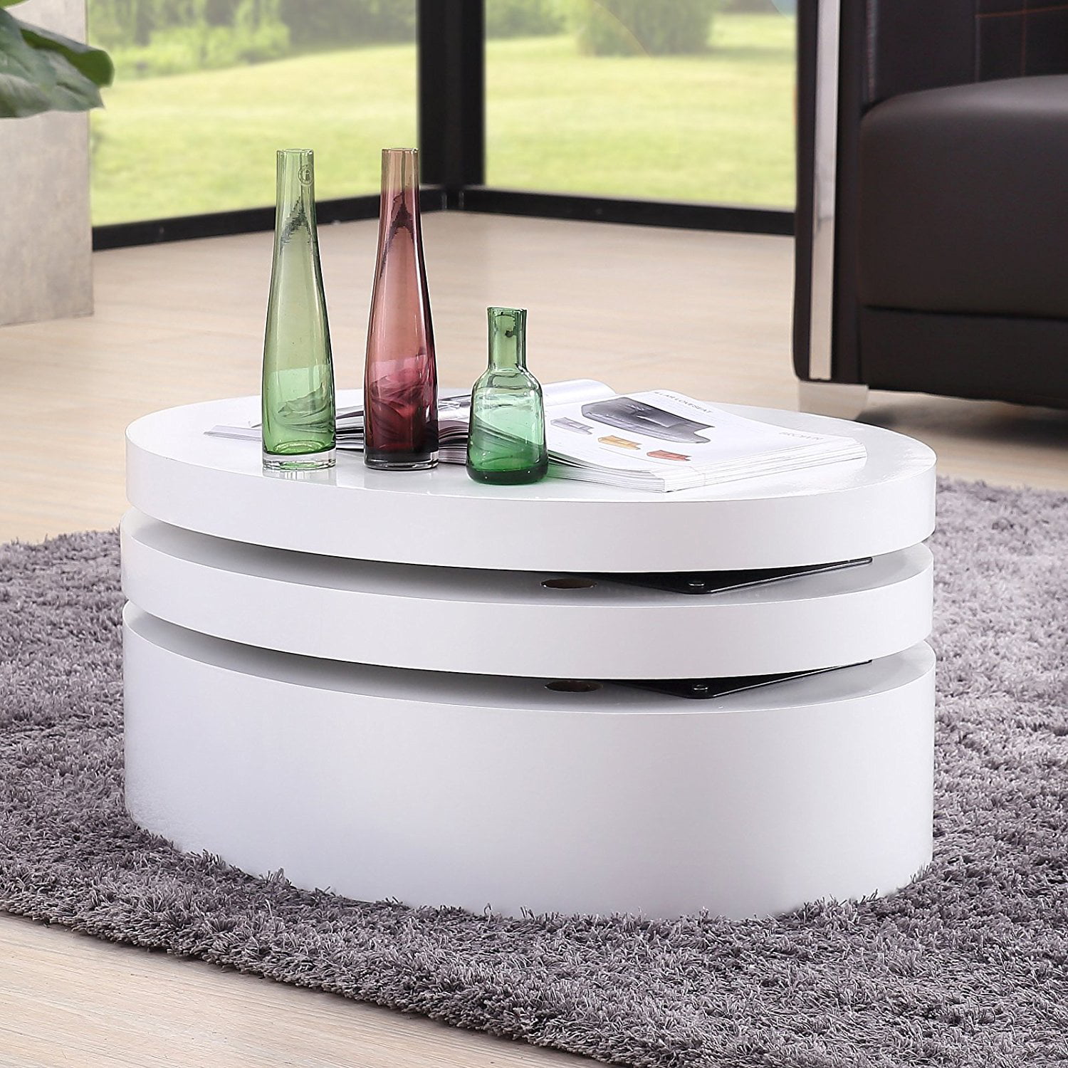 Uenjoy White Round Coffee Table Rotating Contemporary Modern Living ...
