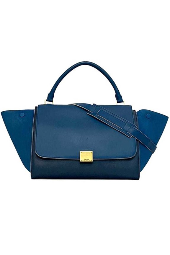 Pre-Owned Celine 2-way bag Trapeze f-24240 Blue Navy Leather S-VP-4125/S-MM-4145... (Good)