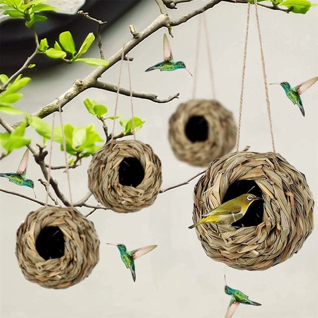 Xihbxyly Casa Colgante para Pájaros, de Ratán y Paja, Construcción Natural y Segura, Decoración de Jardín Exterior, Refugio Nido para Pájaros, Ideal para Amantes de Las Aves, Tamaños de 12 X 12 Cm y