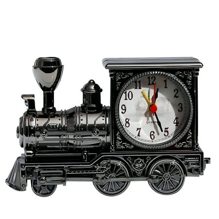 DESIGNICE Alarm Clock Battery Powered Alarm Clock for Desktop Antique Locomotive Shape Analog Clock Creative Desktop Decor Gray