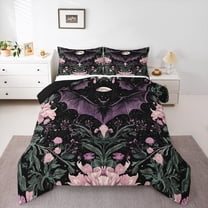 Homewish Mystic Gothic Bat Queen Comforter Set, Rustic Flower Botancial Bedding Sets, Glitter Stars Galaxy Reversible Bedding Comforter Set, Breathable Home Decor, 3pcs