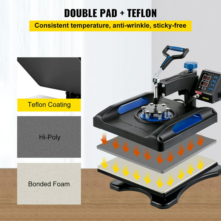 VEVOR Heat Press Machine 15 x 15 Inches Fast Heating 360 Swing Away Digital Sublimation T-Shirt Vinyl Transfer Printer with Anti-scald Surface