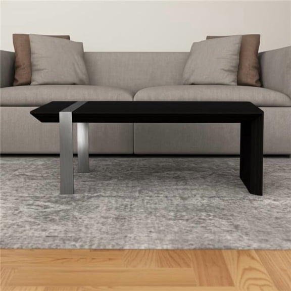 HomeRoots 554272 48 in. Black & Silver Wood & Stainless Steel Distressed Sled Coffee Table