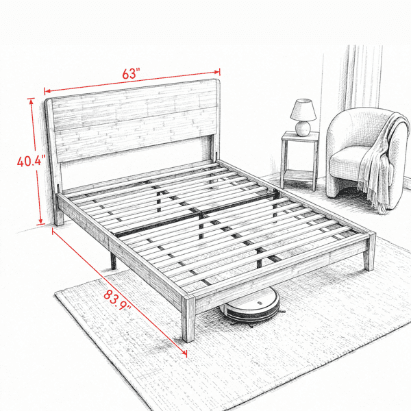Queen Size Bed Frame, 12 Slats, Headboard Included, No Box Spring Needed, Easy Assembly（Only Bed Frame）