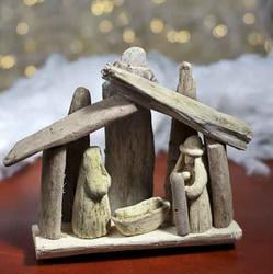 Driftwood Sculpture Sleeping Baby Jesus Rustic Ornament. Nativity The Baby Christmas