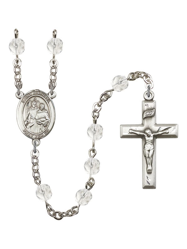 St. Raphael the Archangel SilverPlated Rosary 6mm April Crystal Fire