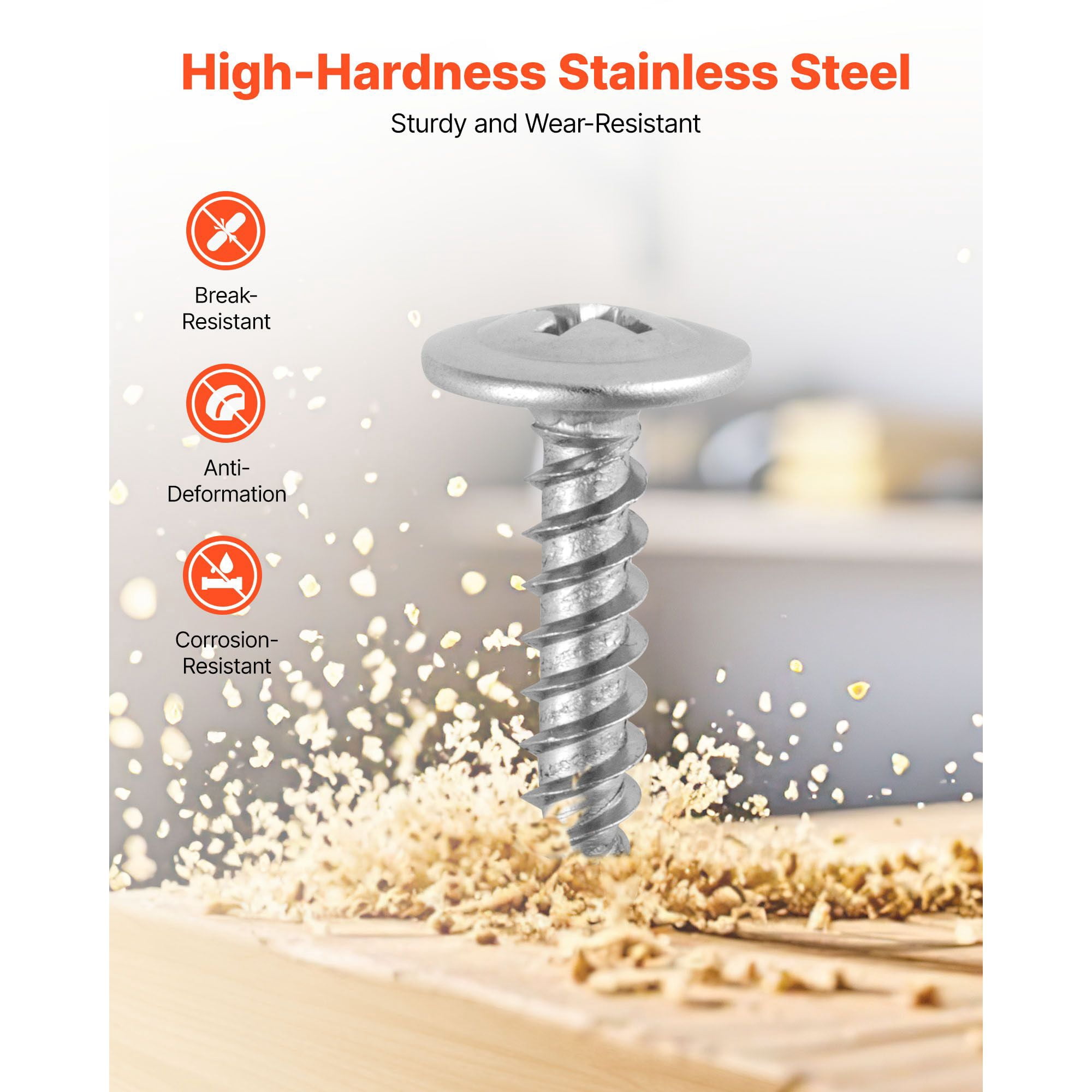 #8 x 3/4 inch self-drilling screws 300 pcs/box, stainless steel gypsum board wood screws, high hardness wall anchor set, with cross drill bit, household hardware tight