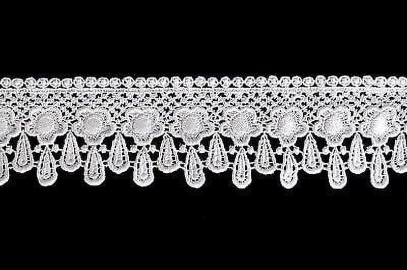 Lily 2.25 Inches Ivory and White Embroidered Venice Lace Trim DIY Crafts By Yard