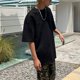 thumbnail image 5 of Hombres Camiseta Tela De Gamuza Manga Corta Top Suelto Verano Niños Top Impresión De Letras Estilo Retro Negro XL, 5 of 8