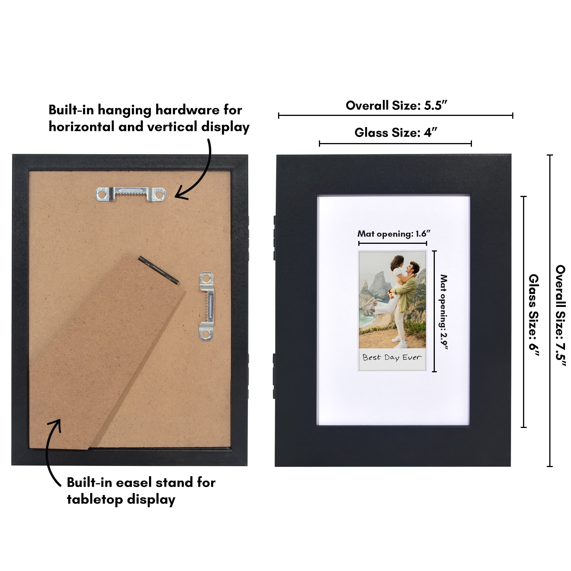 Americanflat 4x6 Picture Frame Storage with 2x3 Mat Instant Print Photos Quick Change Frames Holds Wall - Black