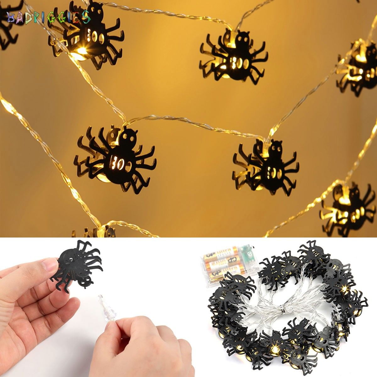 BadPiggies 9.84Ft Halloween Spiders String Lights 20 LED Warm White ...