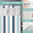 thumbnail image 4 of No Hook Shower Curtain with Snap in Liner, Navy Blue Teal Geometric Stripes Curtain Set See-Through Top Double Layers Gradient Line Minimalist Style Shower Curtains for Bathroom Decor, 72x72in, 4 of 9