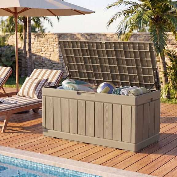 Homall Coffre de Terrasse en Résine de 82 Gallons pour Rangement Extérieur, Coffre de Terrasse Verrouillable, Beige