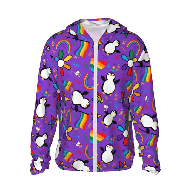 Balery Rainbow Lgbt Penguin Sudadera ligera de manga larga con capucha y protección solar UPF 50+ para hombre y mujer, ideal para pesca y running-XX-Large